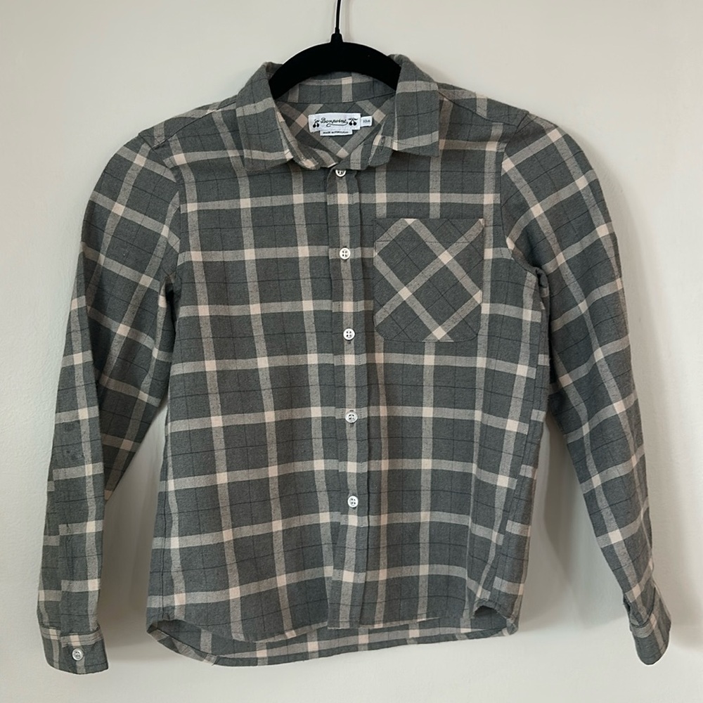 Bonpoint Boys Gray Plaid Shirt sz 10